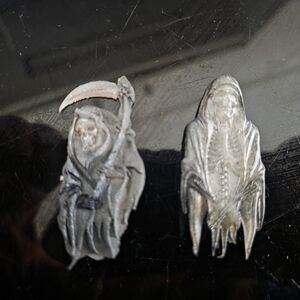Lot Of 2 Resin Handmade Brooches, Grim Reaper & Cloaked Skeleton